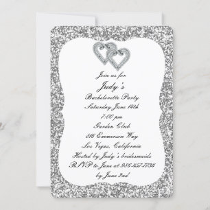 Silver Glitter Diamond Hearts Bachelorette Party Invitation