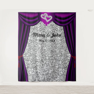 Silver Glitter Diamond Hearts Purple Curtain Tapestry