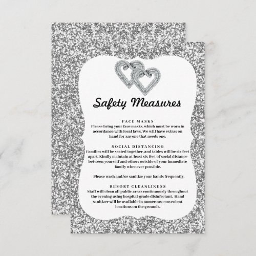 Silver Glitter Diamond Hearts Safety Measures Enclosure Card