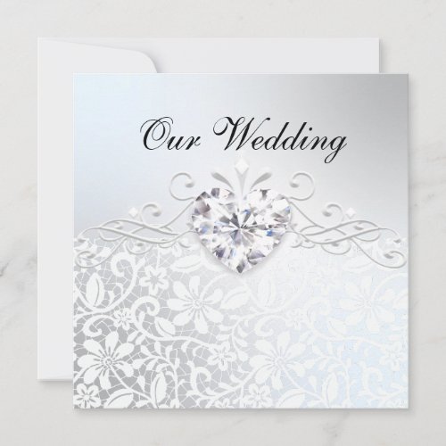 Silver Glitter Diamond Hearts Wedding Invitation