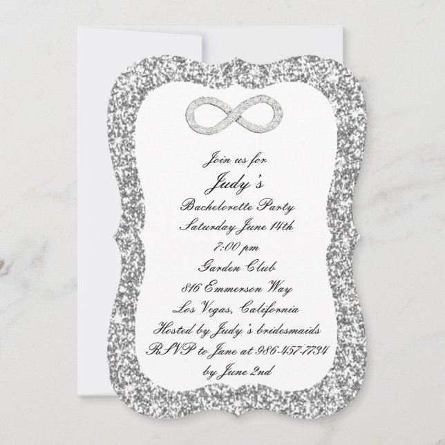 Silver Glitter Diamond Infinity Bachelorette Party Invitation (Front)