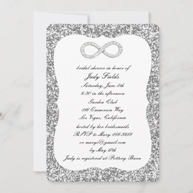 Silver Glitter Diamond Infinity Bridal Shower Invitation (Front)