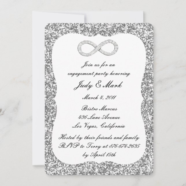 Silver Glitter Diamond Infinity Engagement Party Invitation (Front)