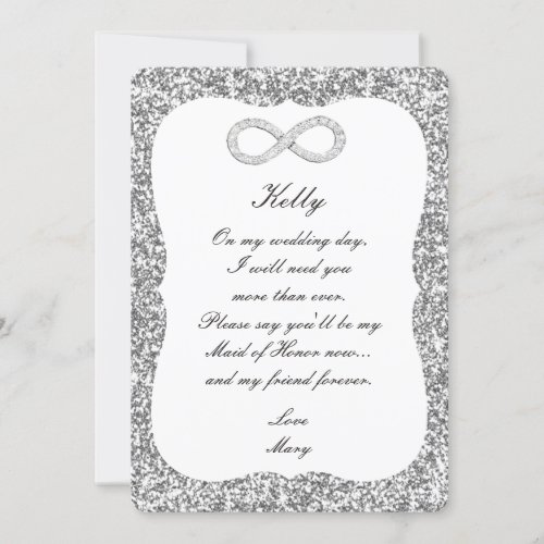 Silver Glitter Diamond Infinity Maid Of Honor Card