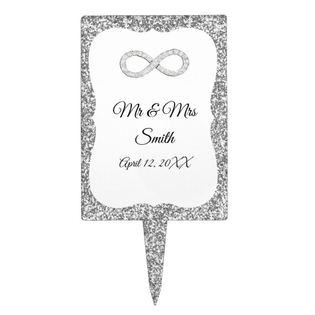 Silver Glitter Diamond Infinity Wedding Cake Topper (Front)