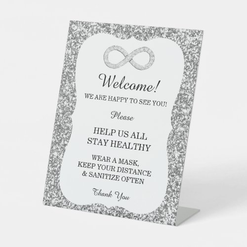 Silver Glitter Diamond Infinity Wedding Safety  Pedestal Sign