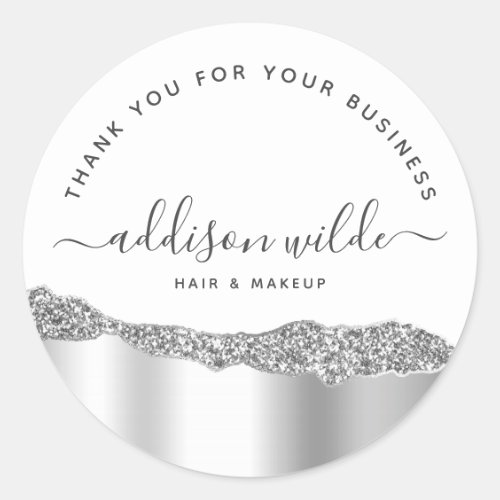 Silver Glitter Diamonds Business Thank You Classic Round Sticker