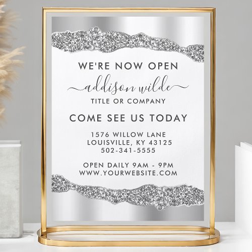 Silver Glitter Diamonds Glam Business Opening Flyer