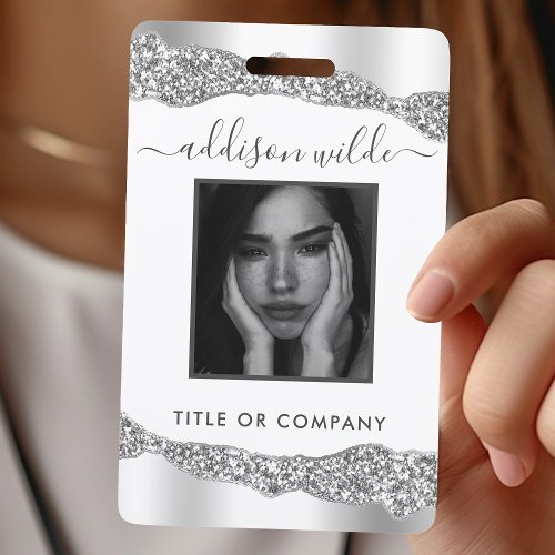 Silver Glitter Diamonds Glam Elegant Id Badge