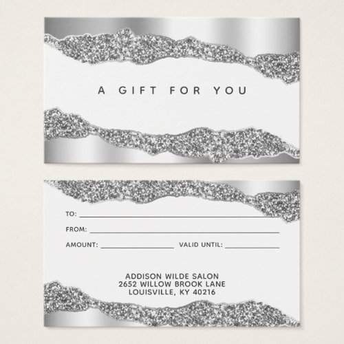 Custom Gift Certificates 15 Silver Glitter Diamonds Glam Gift Card