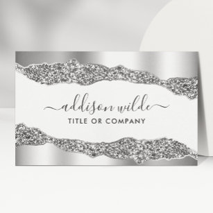Silver Glitter Diamonds Glam Professional Business Card