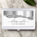 Silver Glitter Diamonds Glam Professional Business Card Case<br><div class="desc">Silver Glitter Diamonds Glam Professional Business Card Case.  Elegant silver glitter hand lettered style calligraphy script professional design. Perfect for makeup artists,  hair stylists,  cosmetologists,  and more!</div>