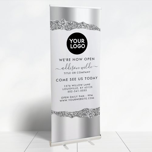 Silver Glitter Diamonds Glam Professional Business Retractable Banner