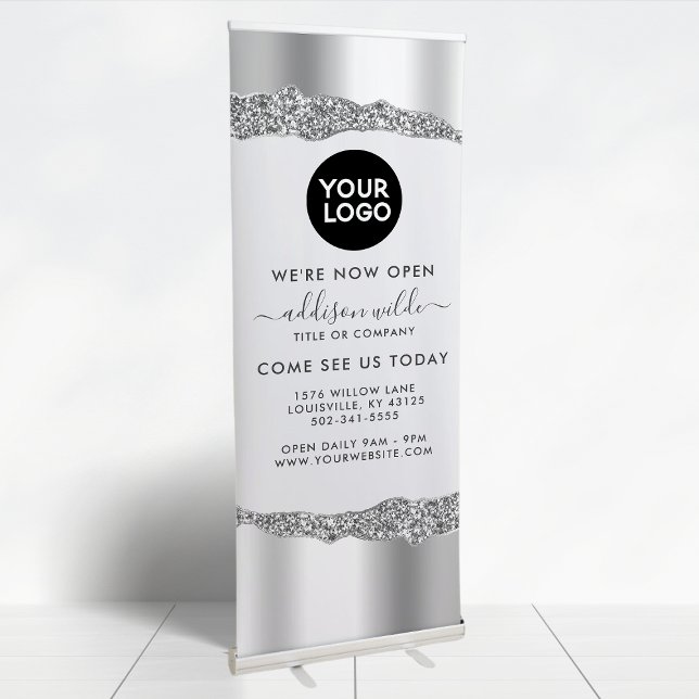 Silver Glitter Diamonds Glam Professional Business Retractable Banner (Creator Uploaded)
