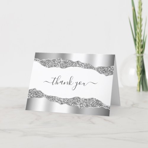Silver Glitter Diamonds Glam Professional Business Thank You Card