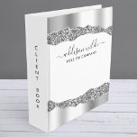 Silver Glitter Diamonds Glam Professional Client 3 Ring Binder<br><div class="desc">Silver Glitter Diamonds Glam Professional Client 3 ring binder. Elegant silver glitter hand lettered style calligraphy script professional design. Perfect for makeup artists,  hair stylists,  cosmetologists,  and more!</div>