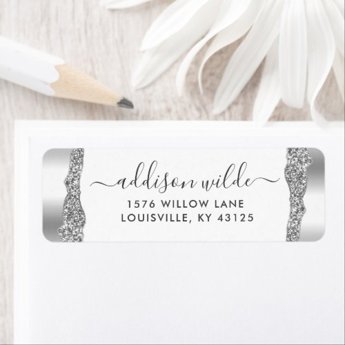 Silver Glitter Diamonds Glam Return Address Label