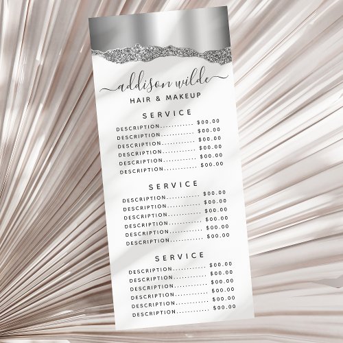 Silver Glitter Diamonds Glam Service Price Rack Card