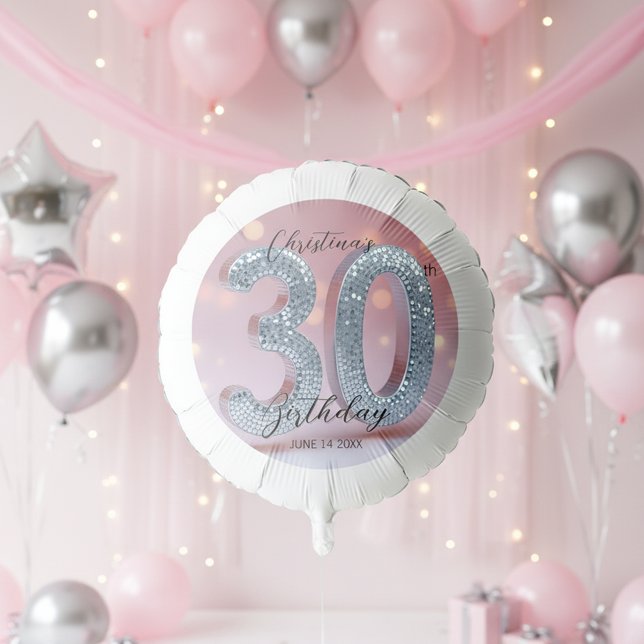 Silver Glitter Disco Ball 30th Birthday Party Balloon (Creator Uploaded)