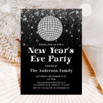 Silver Glitter Disco Ball New Year's Eve Party  Invitation