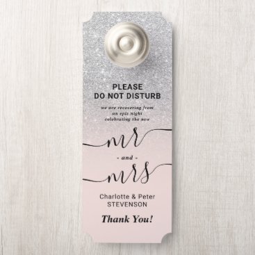 Silver glitter do not disturb welcome wedding door hanger