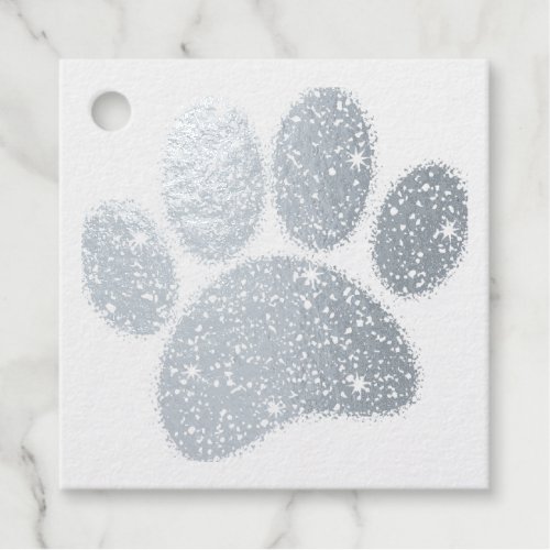 Silver Glitter Dog Paw Print Foil Favor Tags