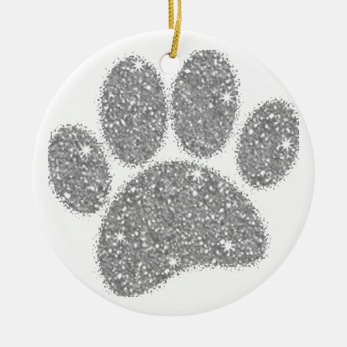 Silver Glitter Dog Pawprint Ceramic Ornament