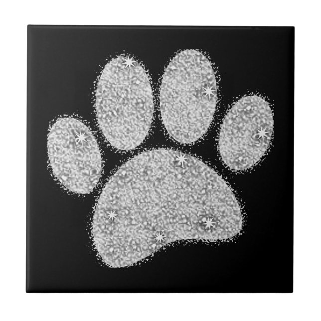 Silver Glitter Dog Pawprint Ceramic Tile (Front)