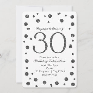Silver Glitter Dots 30th 30 Birthday Party Invitation