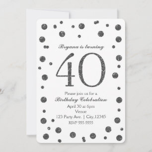 Silver Glitter Dots 40th 40 Birthday Party Invitation