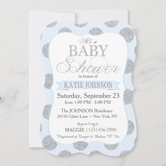 Silver Glitter Dots Baby Shower Invitation Card (Front)
