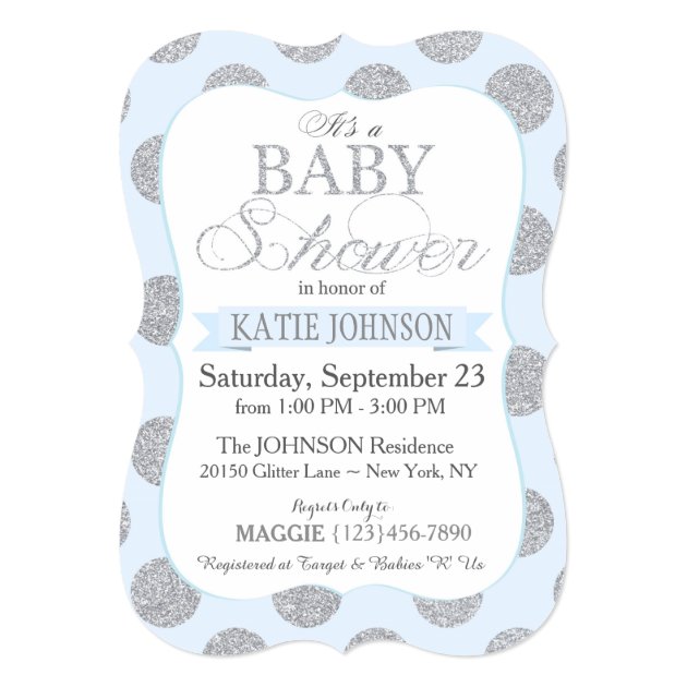 Silver Glitter Dots Baby Shower Invitation Card