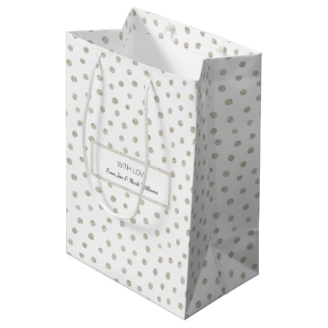 Silver glitter dots medium gift bag (Front Angled)