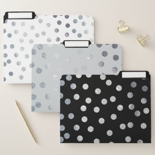 Silver Glitter Dots White Gray Black Folder Set