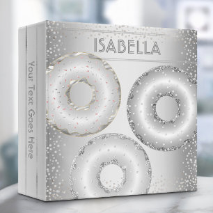 Silver glitter doughnuts script fun back to school 3 ring binder