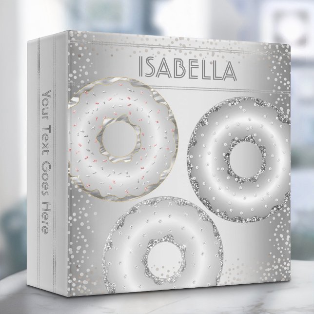 Silver glitter doughnuts script fun back to school 3 ring binder (Creator Uploaded)