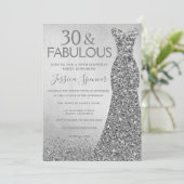 Silver Glitter Dress 30 & fabulous 30th Birthday Invitation (Standing Front)