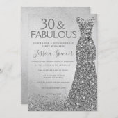 Silver Glitter Dress 30 & fabulous 30th Birthday Invitation (Front/Back)