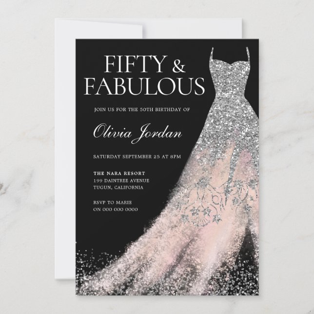 Silver Glitter Dress Blush Haze 50th Birthday  Invitation (Front)