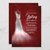 Silver Glitter Dress Burgundy Red Bridal shower Invitation (Front/Back)