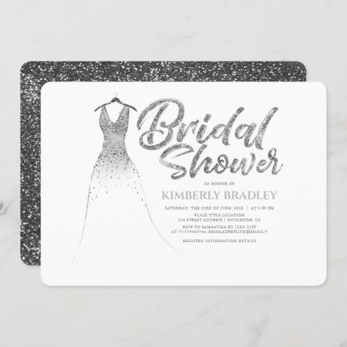 Silver Glitter Dress Elegant White Bridal Shower Invitation