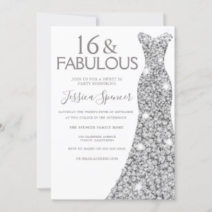 Silver Glitter Dress Fabulous Sweet 16 Party Invitation