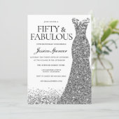 Silver Glitter Dress Fifty & Fabulous 50th Party Invitation (Standing Front)