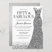 Silver Glitter Dress Fifty & Fabulous 50th Party Invitation (Front/Back)