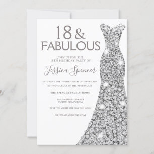 Silver Glitter Dress Girls 18th Birthday Party Invitation