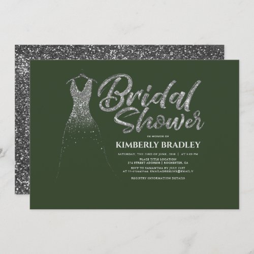 Silver Glitter Dress Olive Green Bridal Shower Invitation