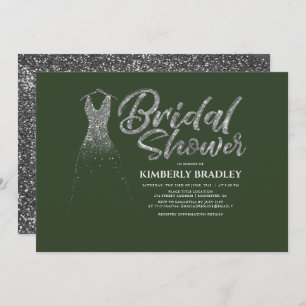 Silver Glitter Dress Olive Green Bridal Shower Invitation