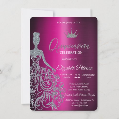 Silver Glitter Dress Purple Metallic  Invitation