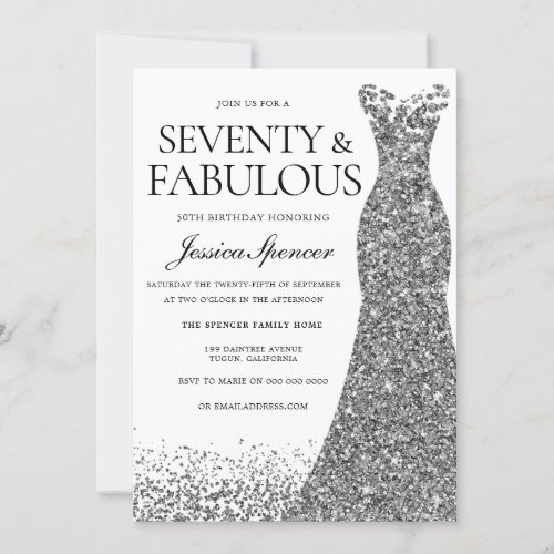 Silver Glitter Dress Seventy  Fabulous 70th Party Invitation