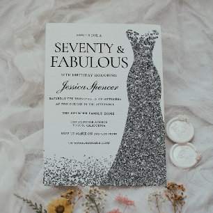 Silver Glitter Dress Seventy & Fabulous 70th Party Invitation